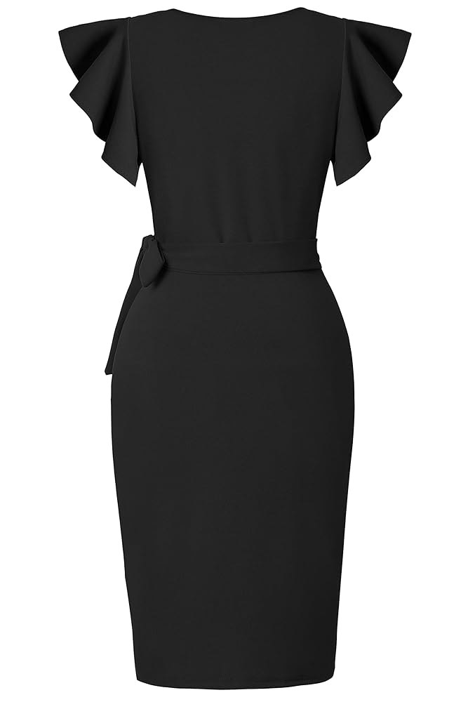 oten Women's Classic Ruffle Sleeve V-Neck Tie Belt Wrap